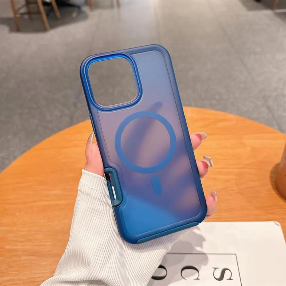 Fashion Armor Magnetic Charging Protect Cover For IPhone 17 Pro Max Air 16 15 14 Plus 13 12 Frosting Clear Anti-Drop Phone Case