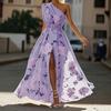 women's High Waist One Shoulder Floral Print Maxi Dress Split Thigh Evening Party Sundress