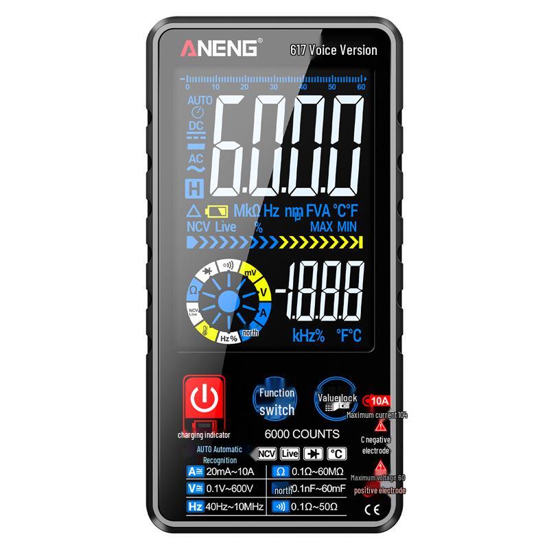 ANENG Smart Voice Multimeter with Touchscreen & Color Display for Electricians - Model 615/617