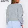 BITCED Women's Comfortable Casual Solid-Colour Knitted Single-Breasted Cardigan Short Jacket Sweater Top