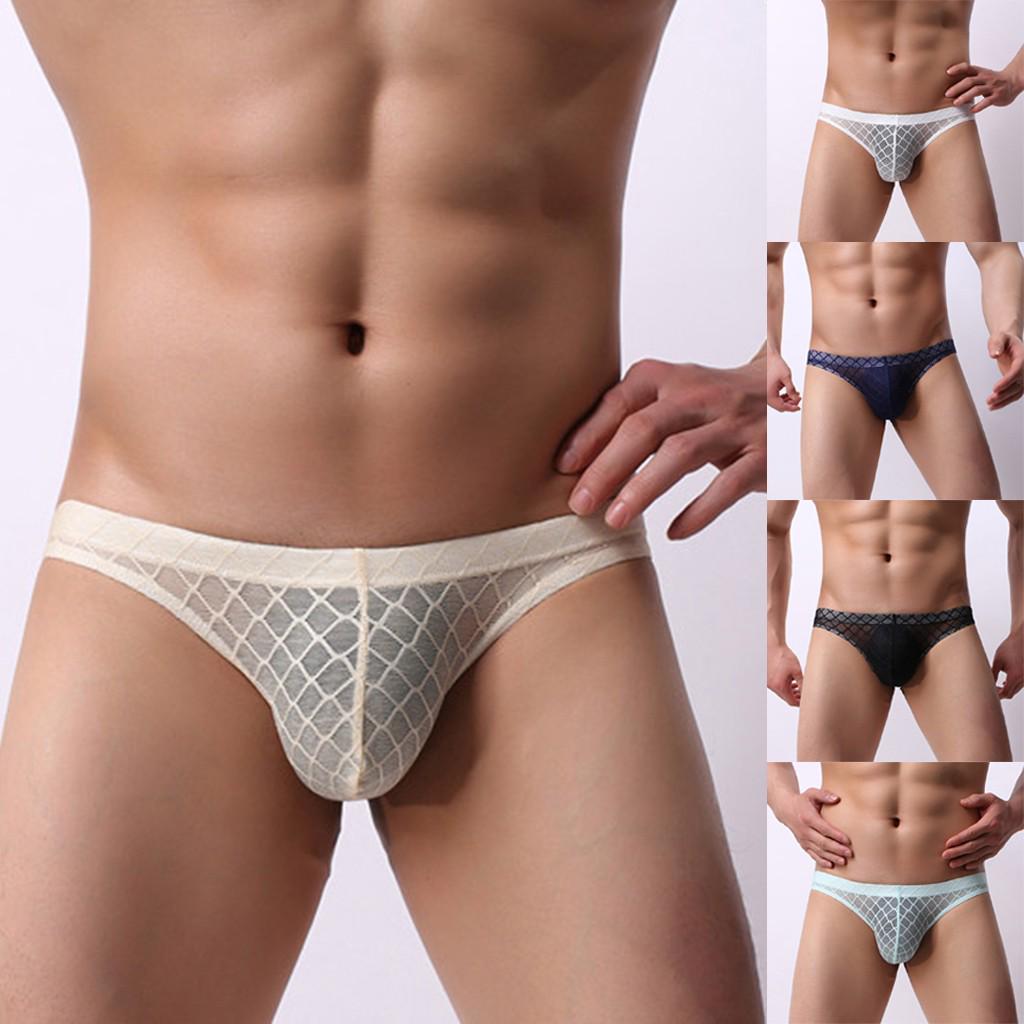 Pánské sexy průhledné spodní kalhotky s krajkou Pohodlné sexy spodní prádlo