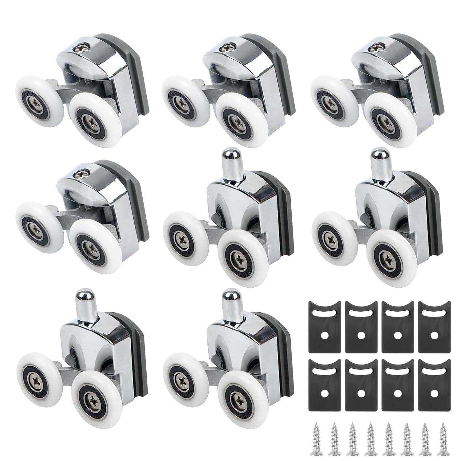 

Shower Door Wheels, 8 Pcs Curved Shower Door Rollers, 23mm Replacement Shower Door Wheels with Anti-Collision Block and Screws 8-Pack
