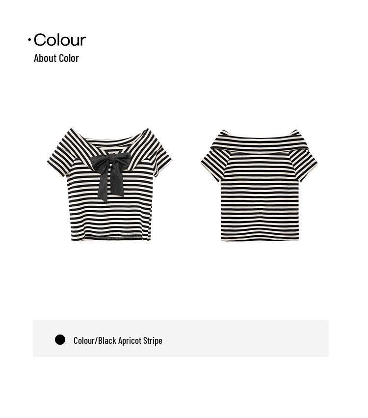 Interpret Beauty 2025 Summer French Sweet Off-Shoulder Striped T-Shirt, S5018