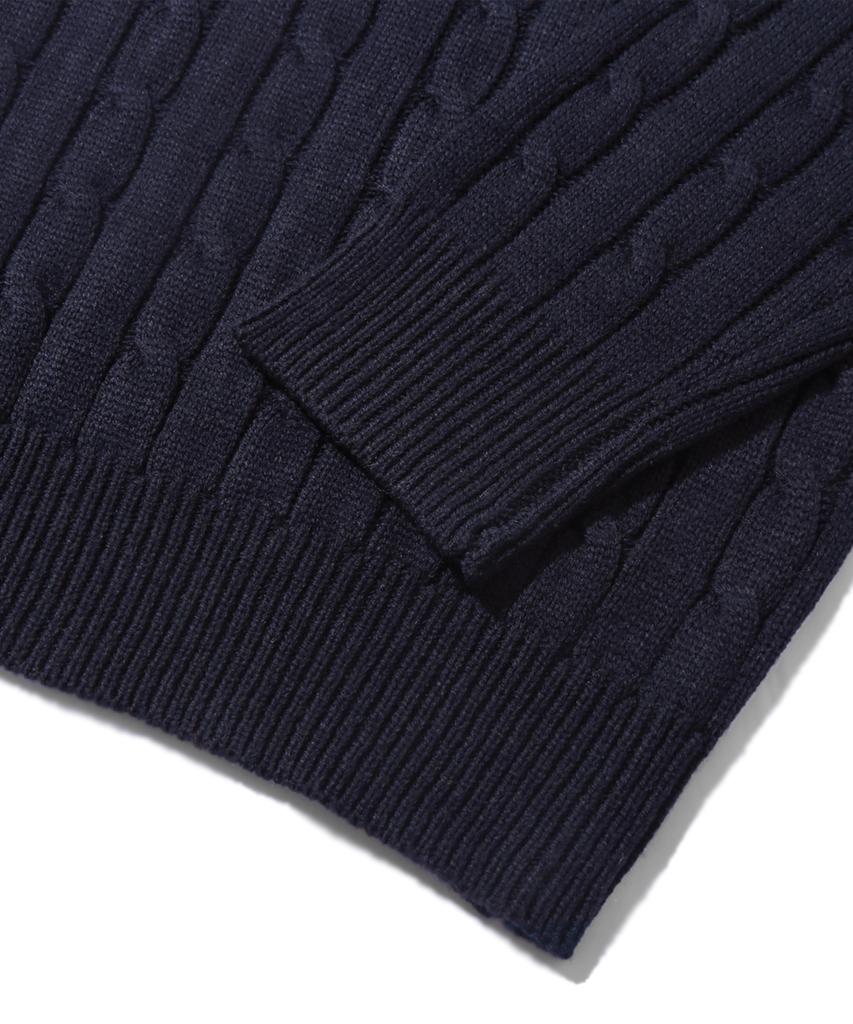 TRILLION Washable Boat Embroidery Cable Crew Neck Knit (Current Navy)