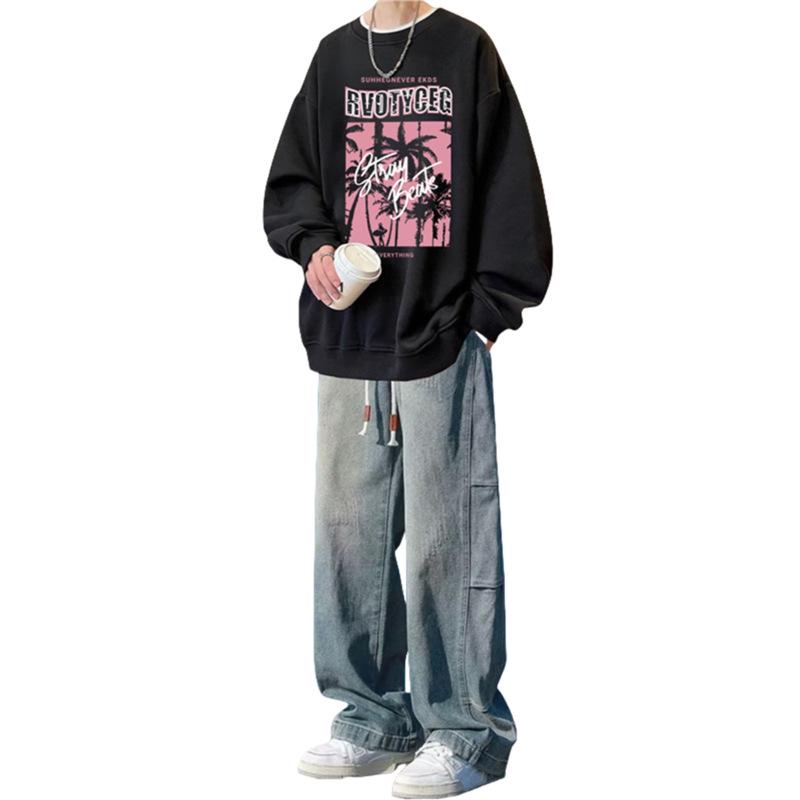 Boys' Trendy Loose Round Neck Sweatshirt & Jeans Set - Cool Casual Two-Piece Outfit for Spring & Autumn