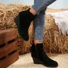 Fashion Autumn and Winter New Side Zipper Ladies Short Walking Women's Boots Suede Wedge Ankle Boots Women Shoes Black Big Size 42