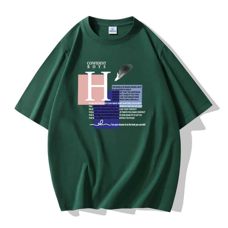 

Мужская хлопковая футболка с короткими рукавами, большой размер, свободная футболка S темно-зеленого