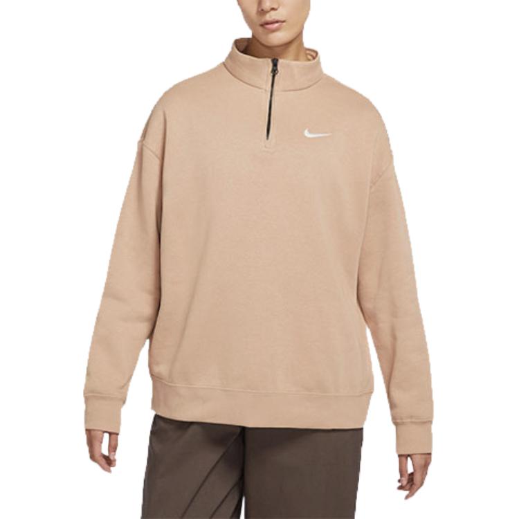 Nike Solid Color Fleece Logo Half-Zip Casual Loose Pullover Round Neck American Vintage Sweatshirt Winter Women sweatshirt Mellow-Yellow DC5425-200