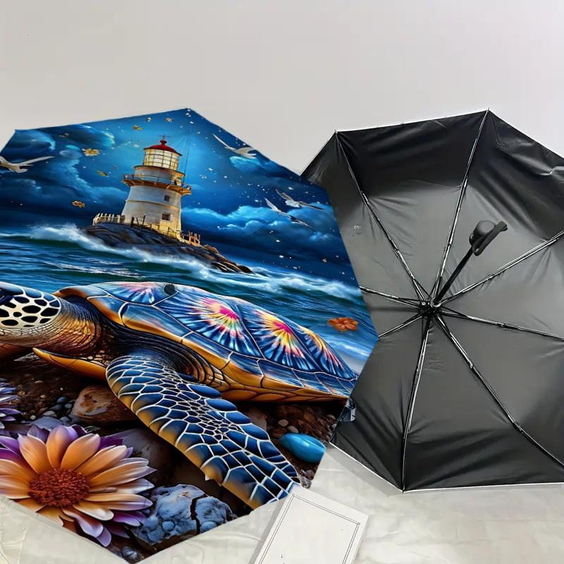 1PC Lighthouse Sea_Turtle Umbrella-8-Rib Reinforced, Automatic Open, Lightweight & Durable, Fashion Accessory for Outdoor, J0380