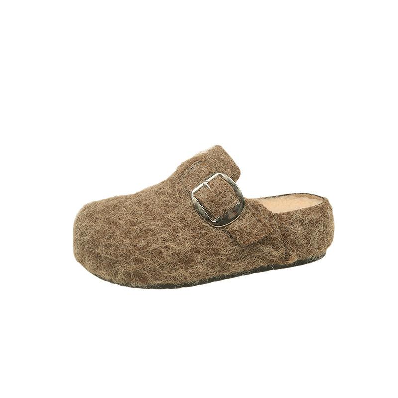 Retro Filz Dicksohlige Taschenkopf Halbschuhe Damen Außenbekleidung 2025 Herbst und Winter Neue Samt High-End Muller Baumwollpantoffeln