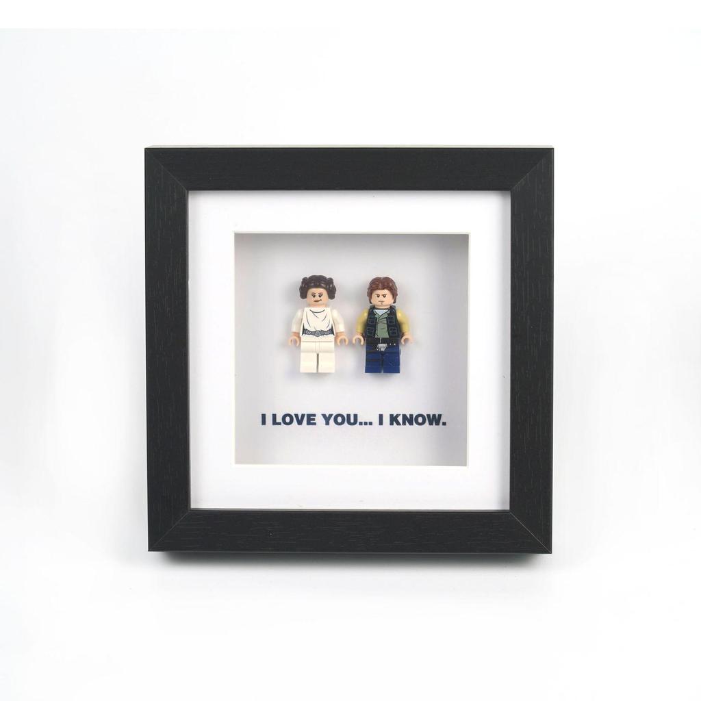 Lego Paar Figur Display: Quadratischer schwarzer Holz 3D-Fotorahmen