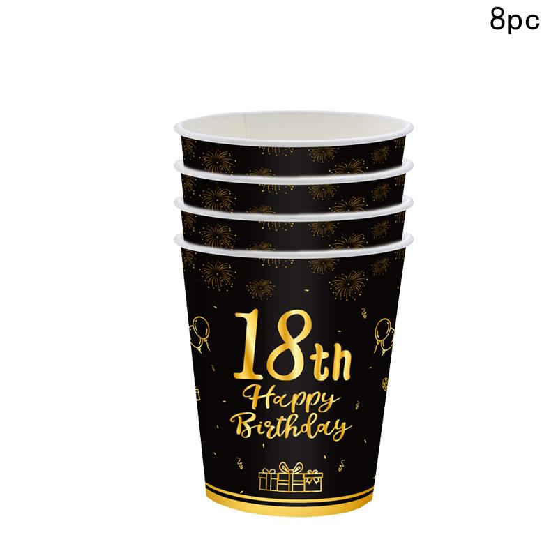 Black Gold 18th Birthday Disposable Tableware Cheer 18 Years Old Plates Napkins Happy Eighteen Birthday Party Decor Tableware