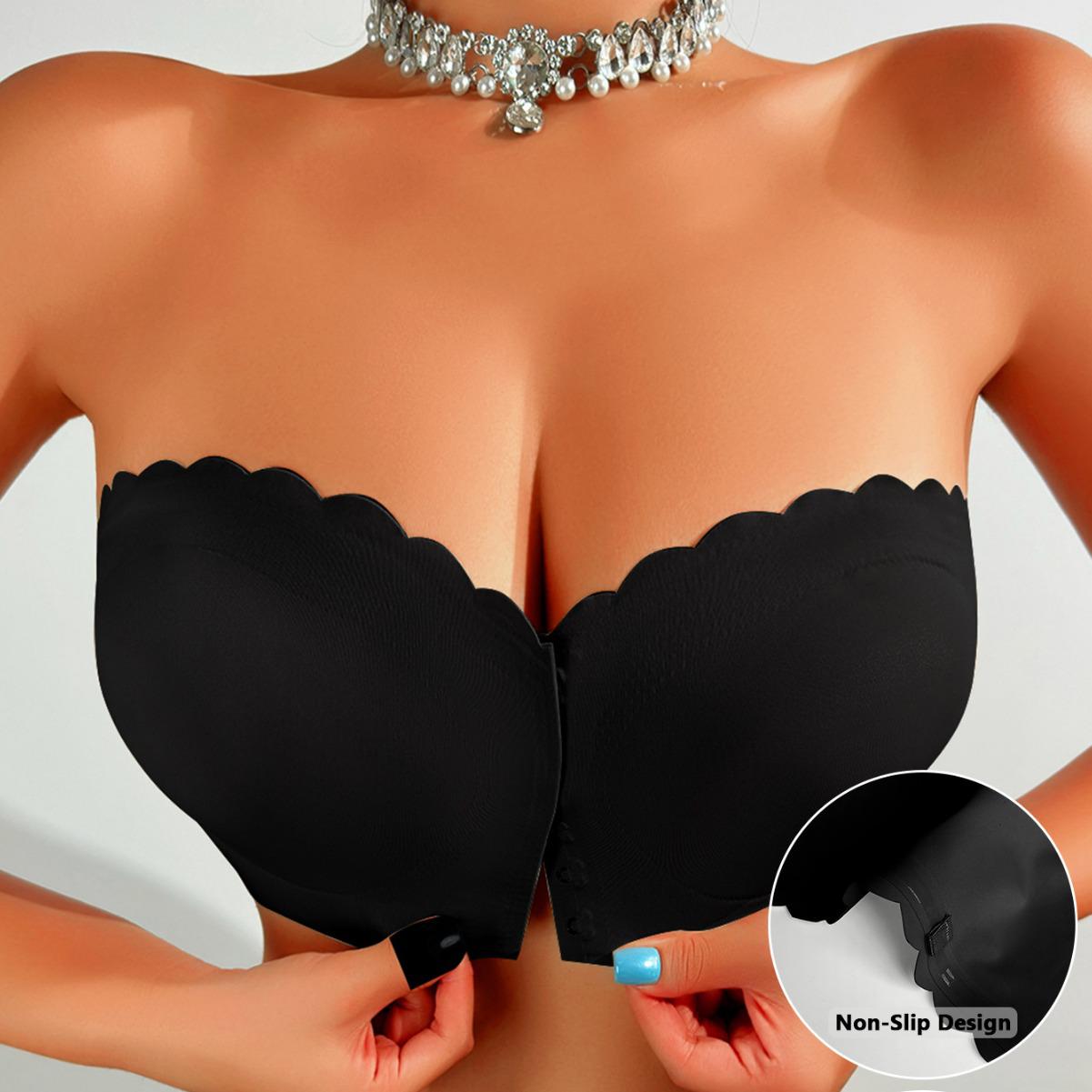 

Бесшовный бюстгальтер пуш-ап без бретелей с застежкой спереди и волнистым краем L