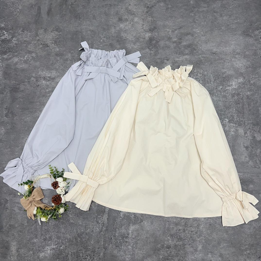 

Рубашка Johnature с длинными рукавами и бантом на шее, эластичная, японская, с рукавами-фонариками, осенние свободные плиссированные топы Mori Girl One Size бежевый