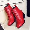 Autumn and winter new Martin boots women's lace-up high heel round head large size women's boots square heel comfortable Korean version low boots wome