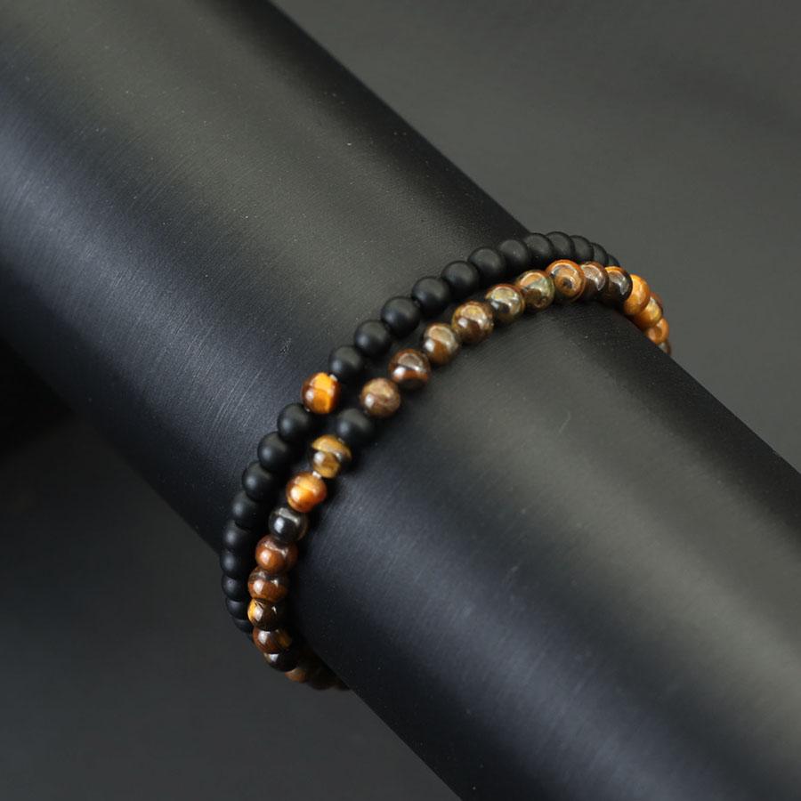 New 2Pcs 4mm Beads Bracelet Set For Men Tiger Eyes Turquoises Paired Strand Healing Braclet Handmade Casual Accessories Hombre