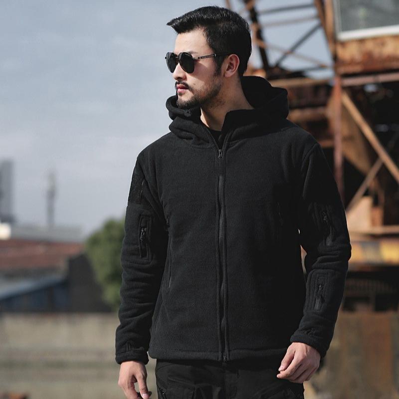 Men's Winter Autumn Warm Polar Fleece Jackets Outdoor Sports Jacket Windbreaker Solid Color Hooded Jacket Softshell Hiking  Coats