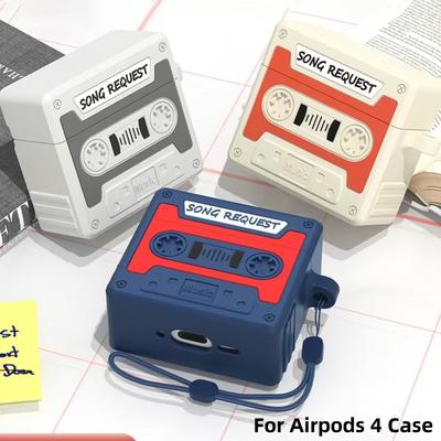 2024 3D Retro Cassette Tape Case For AirPods 4th Generation Case Protective Shockproof Silicone For AirPods 4 Case with Lanyard