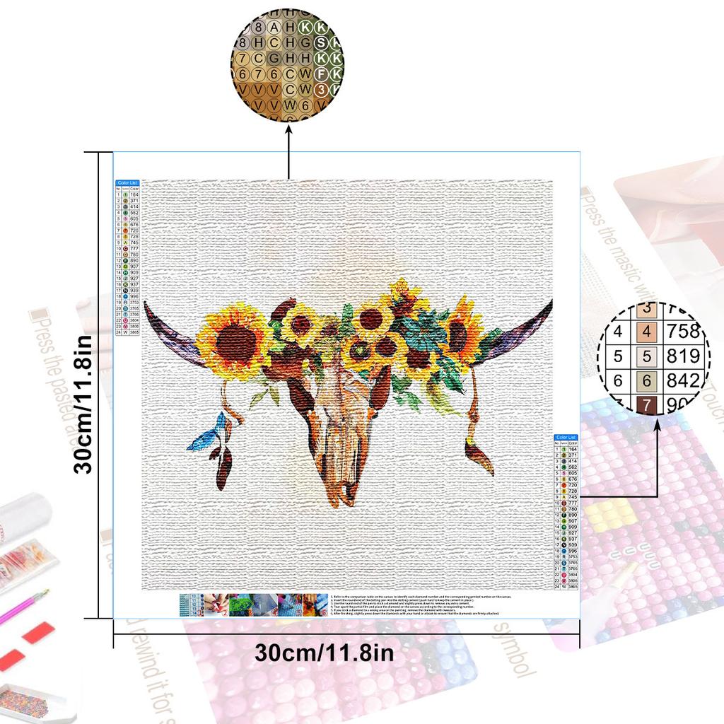 DIY Diamond Painting Cow Head with Flowers Cross Stitch Kit Mosaic Art Diamond Painting Full Circle/Square Diamond Home Decoration