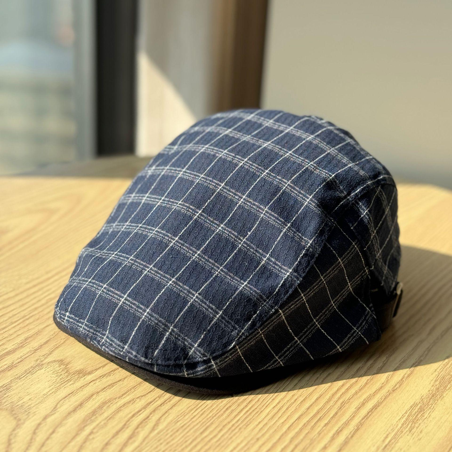 

Spring and Autumn Japanese-style retro plaid forward cap for women, fashionable and casual versatile duckbill cap that makes the face look smaller, Adult54-60Adjustable темно-синього кольору