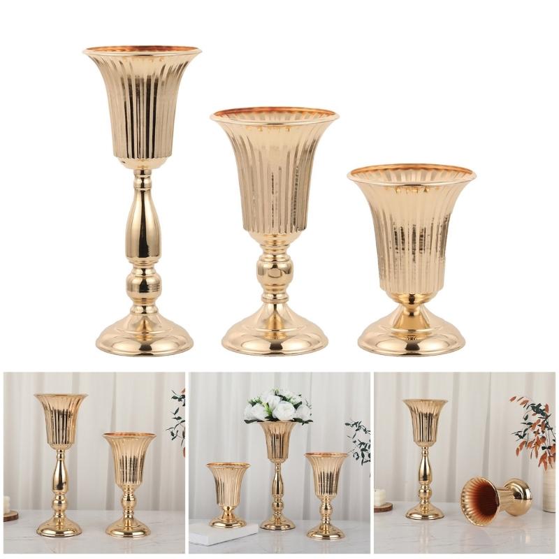 Desktop Metal Trumpets Centerpieces Vase Gold Flowers Vase Welcome Area Road Guide Flowers Holder Height Wedding