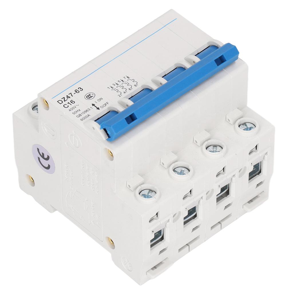 4P Miniature Circuit Breaker DIN Rail Mount Low Voltage Air Switch AC 400V 16A DZ47‑63 C16