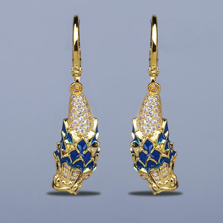 Элегантные серьги для женщин из 18-каратного золота Золотые серьги-русалки Ручная работа Эмалевые серьги Рождественский подарок Женские украшения