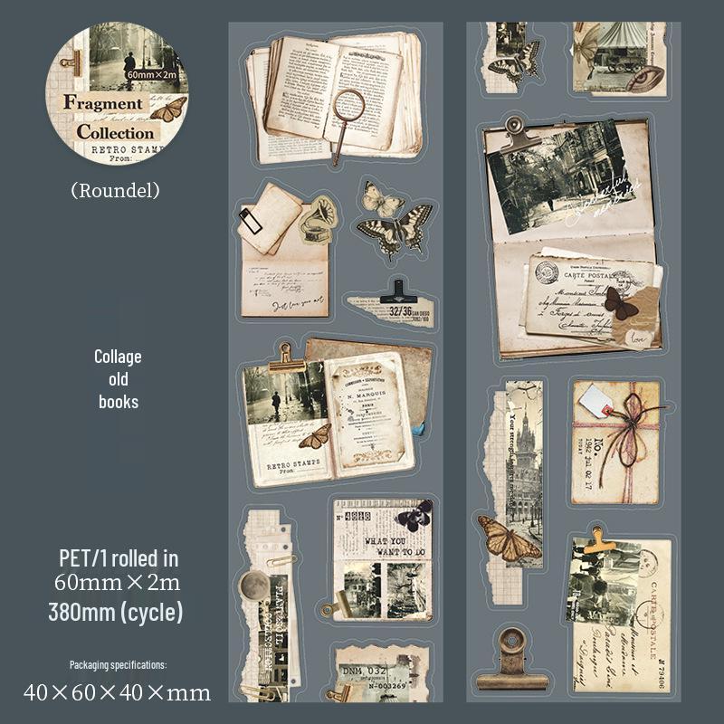 Retro Collage Die-cut Washi Tape & Circular Stickers for Journaling & DIY Decoration