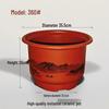 Imitation Ceramic Round Flower Pot, Brick Red Frosted Resin, Realistic Classical Landscape Style