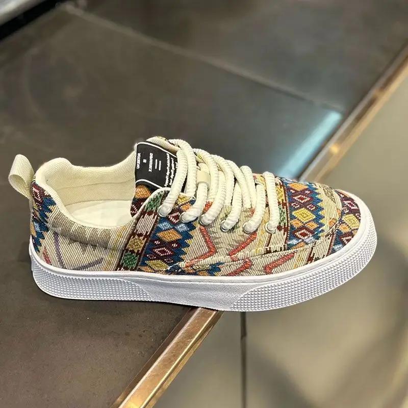 

Модная женская обувь 2024 года, новые женские туфли на шнуровке из вулканизированной кожи, осенние разноцветные плоские повседневные удобные кроссовки большого размера Zapatos 38 покинуть белый