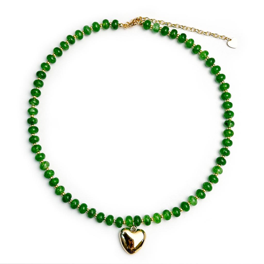 Gold Color Stainless Steel Puffy Love Heart Pendant Necklace Women Colorful Natural Stone Choker Summer Stackable Beach Jewelry