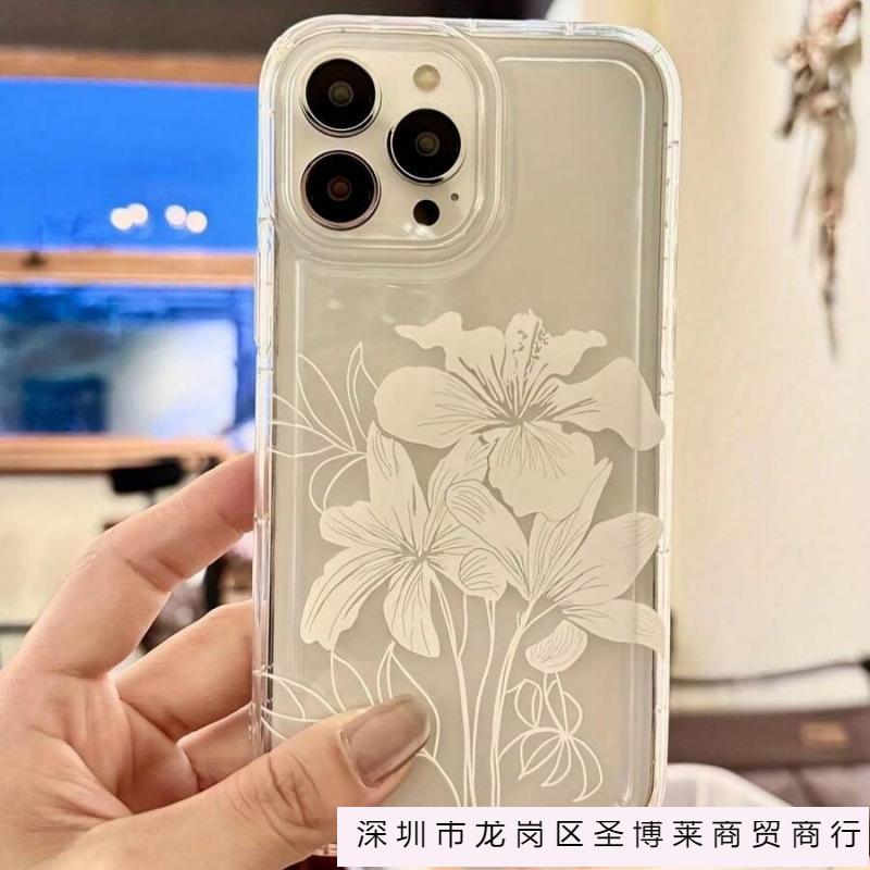 White flower for iPhone16 airbag 15 Apple 14 mobile phone case 13promax transparent 12 advanced 11 burst