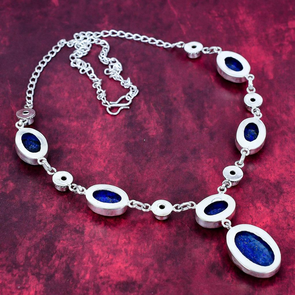 Lapis Lazuli & Granat Halskette Handgefertigter Schmuck, 925 Massiv Sterling Silber Halskette Designer Edelstein Schmuck Verstellbare Kette Halskette Geschenk für Mama