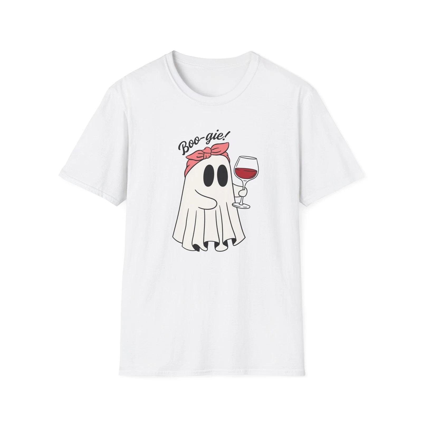 Boo-gie Ghost Unisex T-Shirt, Halloween Shirt, Cute Ghost Tee, Wine Lover S