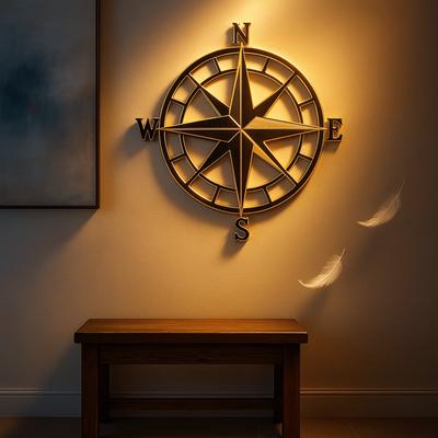Vintage Nautical Compass Metal Wall Art Sculpture, 28cm Round Home Decor for Living Room, Gothic Halloween Gothic Decor