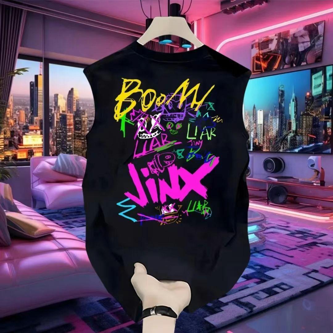 

Новая нишевая простая повседневная майка без рукавов из чистого хлопка с графити и надписями для мужчин, дизайн высокого класса XXXL чёрный