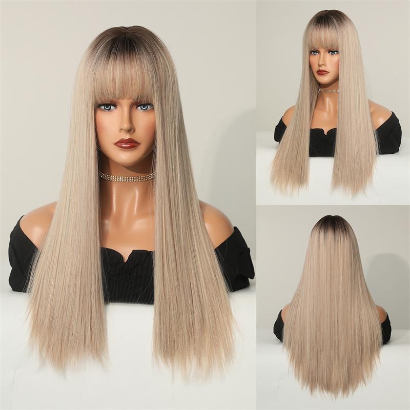 

Long Wigs for Women Synthetic Hair Straight Wig with Bangs Cosplay Wigs Drag Party Costume Wig розовый
