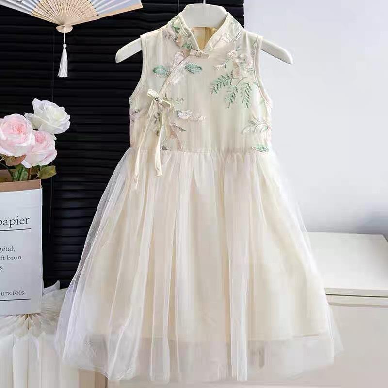 Girls New Chinese Modified Qipao Summer Sleeveless Dress Parent Child Outfit 110cm
