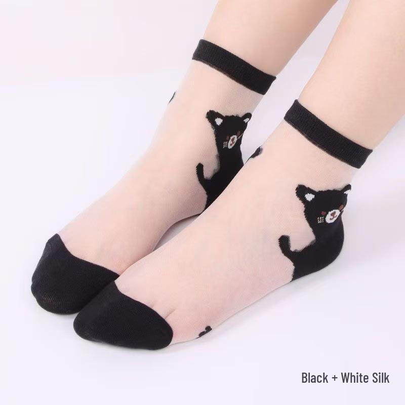 Chaussettes mi-mollet transparentes en soie de style japonais pour femmes pour le printemps et l'automne