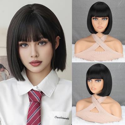 Synthetischer schicker Bob mit Pony Natürliches glattes Haar Elegant Perfekt für Damenmode-Accessoires