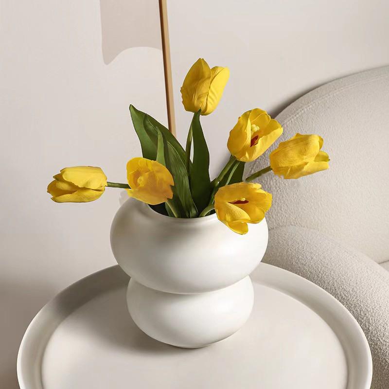 Скандинавская Посеребренная Ваза Креативная Ваза-Пончик Керамическая Гидропонная Ваза Бытовая Декоративная Ваза для Крыльца Декор Гостиной матово-белый