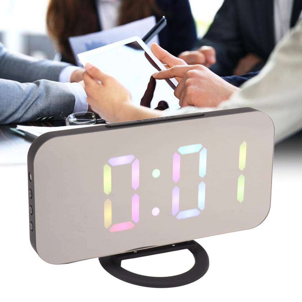 LED Mirror Digital Alarm Clock Large Brightness Colorful RGB Display Beside Digital Clock with Dual USB Ports