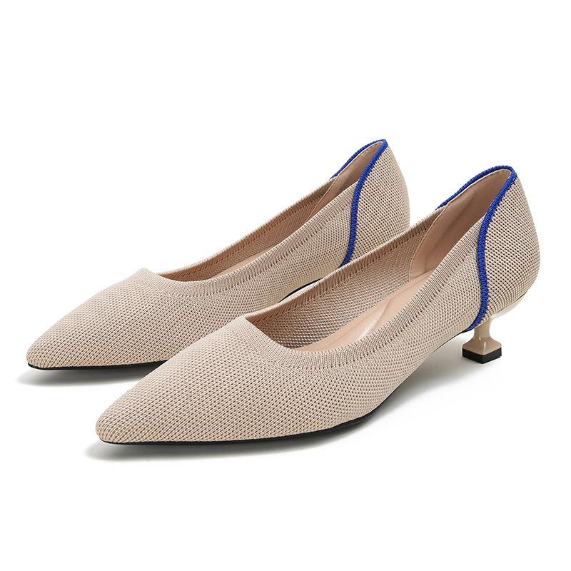 New Cat's Eye Heel Pointed Thin Heel Comfortable Fly-woven Shoes Temperament Fan Women's Heels