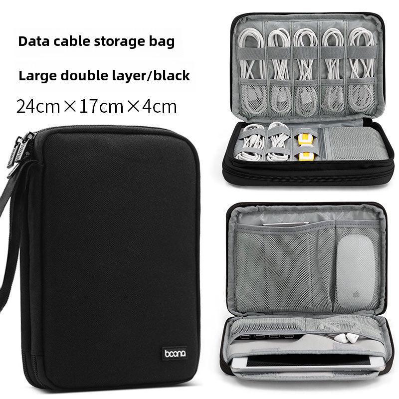 

Многоцелевая сумка для хранения цифровых гаджетов: Органайзер для кабелей, чехол для наушников, планшета и телефона, держатель для внешнего аккумулятора Large Double Layer