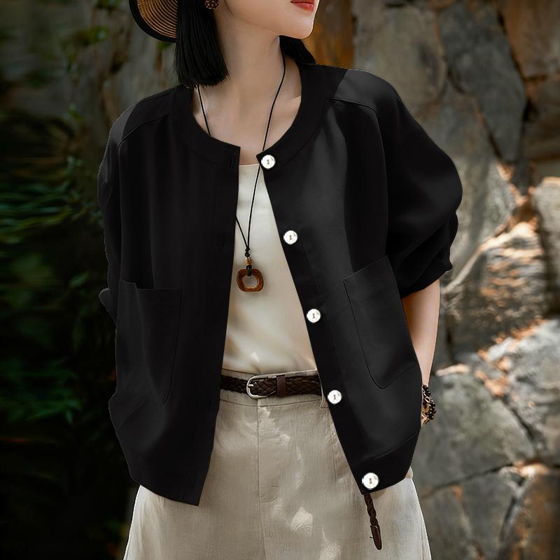 ZANZEA Dámská ležérní bavlněná halenka s kulatým výstřihem a volným dlouhým rukávem