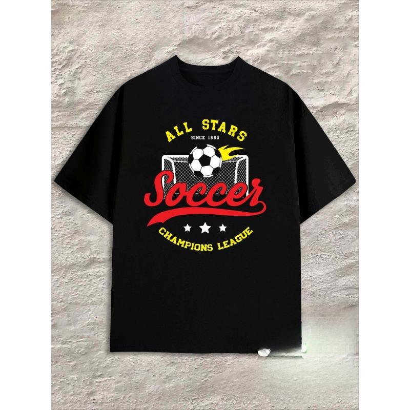 

Soccer Ball All Stars Graphic Print Men s Neck T shirt Short Sleeve Retro Sport Style Statement Tee for Summer Streetwear Outfit Gym Workout Game Day 4XL чорний