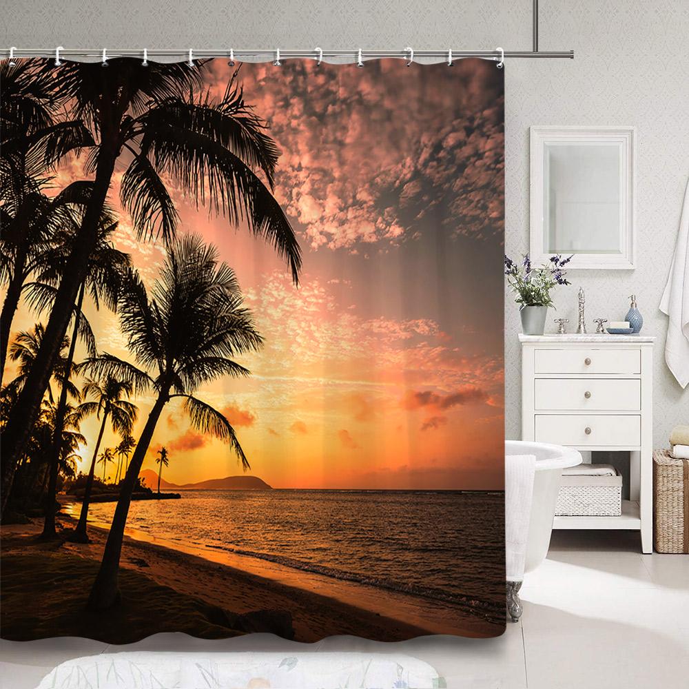 

Blue Ocean Seaside Scenic Shower Curtain Popular Tropical Outdoor Beach Polyester Fabric Bath Curtains Bathroom Decor With Hooks W60H190(CM)-1 Pcs