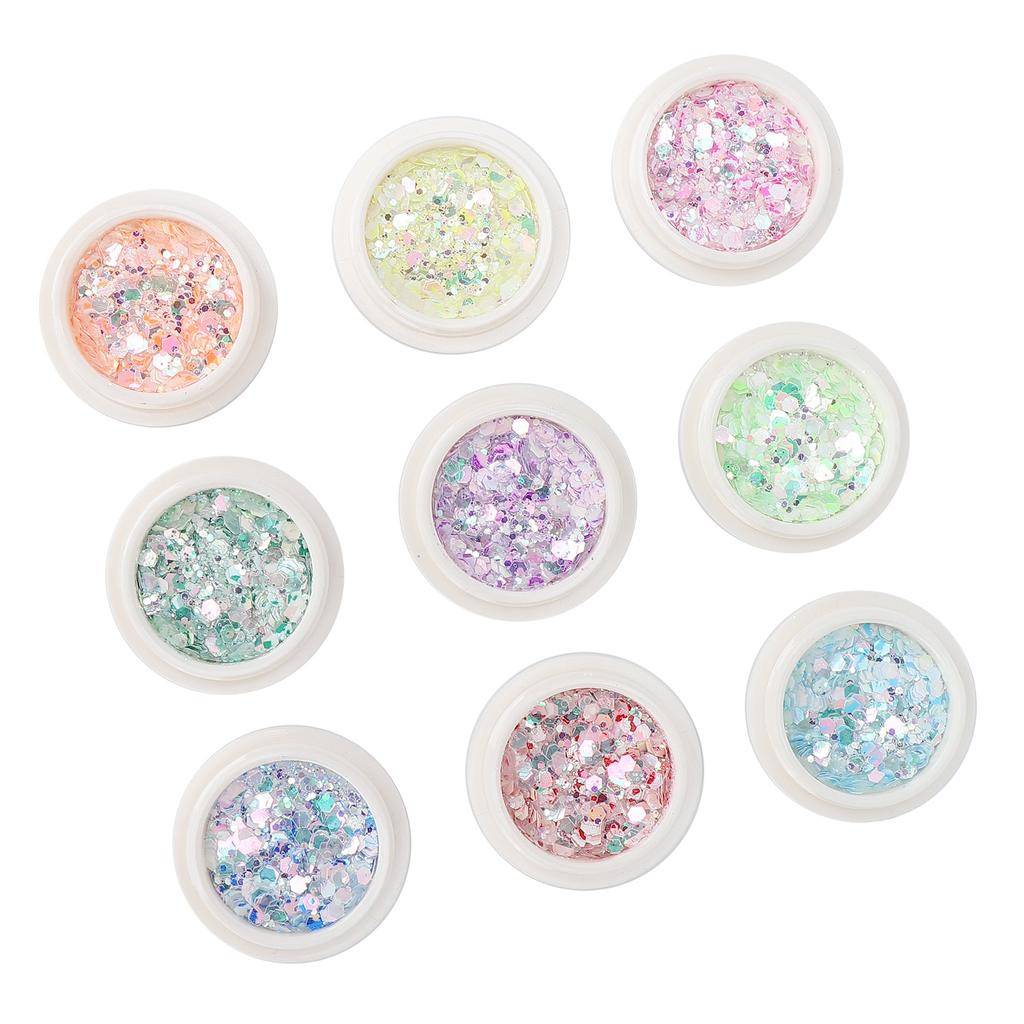 9 Boxes Nail Art Sequins DIY Nail Holographic Glitter Flakes Powder Manicure Decaration