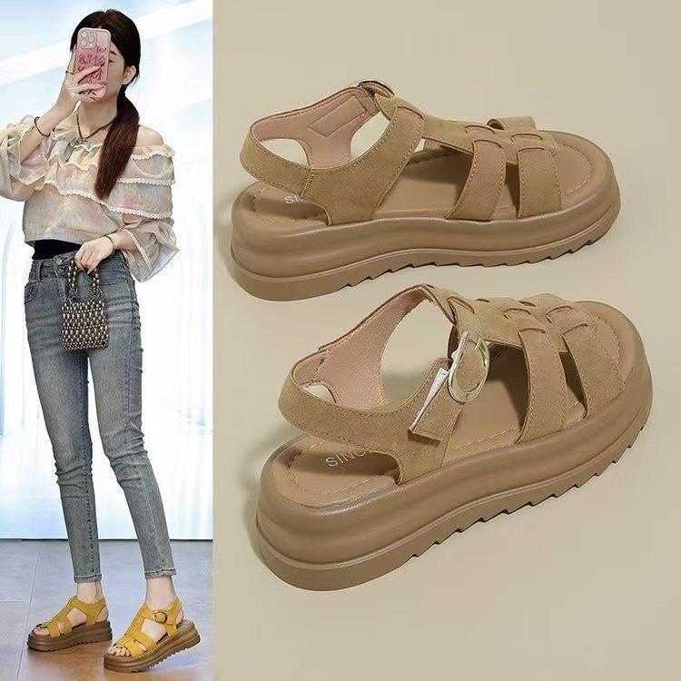 Thick-soled Roman Sandals Summer 2025 New Heightening Fashion Fairy Style Skirt Soft-soled Beach Shoes Women's Sandals