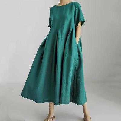 Kurzarm Plus Size Baumwolle Vintage neue Kleider für Damen lässig locker langes Sommerkleid
